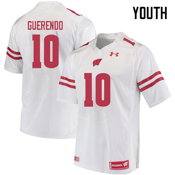 Youth #10 Isaac Guerendo Wisconsin Badgers College Football Jerseys Sale-White - Click Image to Close